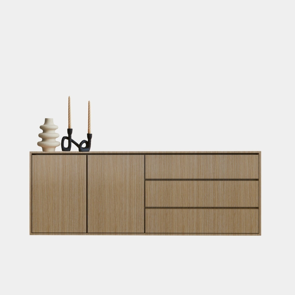 Sidney Sideboard - 220x45x80H cm - schlichtes Design - helle Eiche - 2 grifflose Türen - 3 grifflose Schubladen