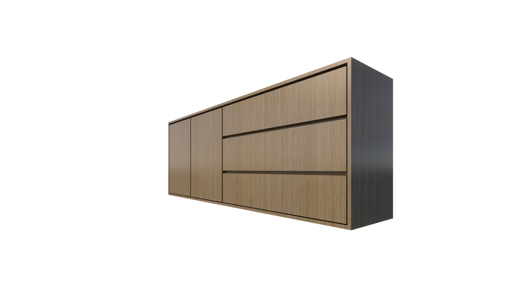 Sidney Sideboard - 220x45x80H cm - schlichtes Design - helle Eiche - 2 grifflose Türen - 3 grifflose Schubladen