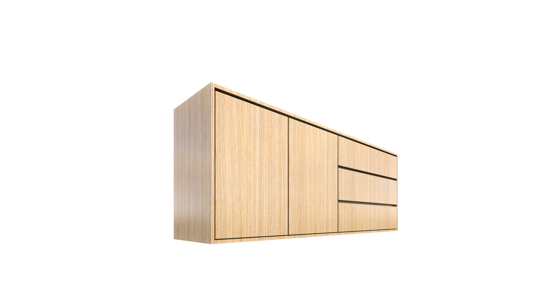 Sidney Sideboard - 220x45x80H cm - schlichtes Design - helle Eiche - 2 grifflose Türen - 3 grifflose Schubladen