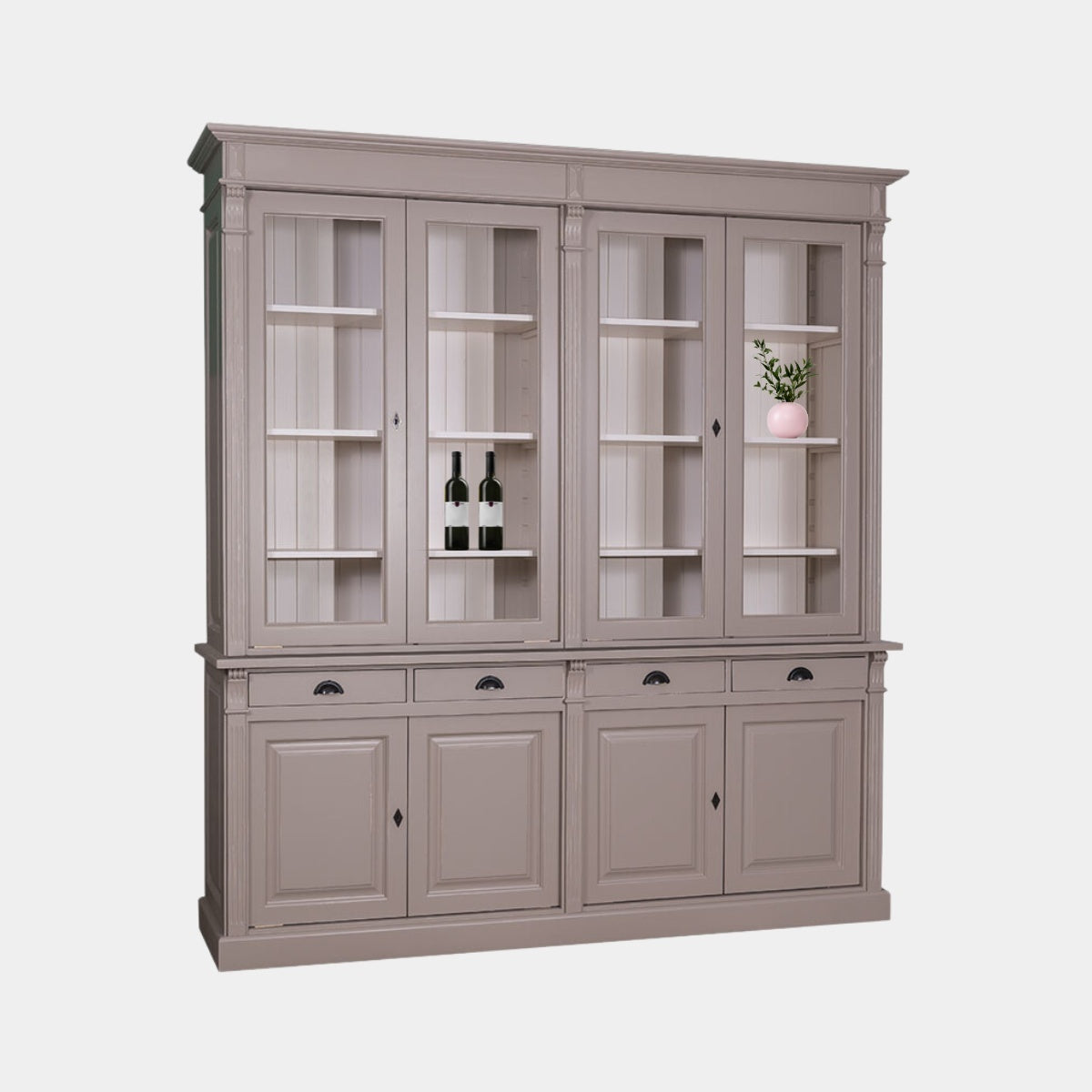 Buffetschrank Antwerpen -225x50x240H cm - 4 Vitrinentüren - 4 Soft-Close-Schubladen - 4 geschlossene Türen