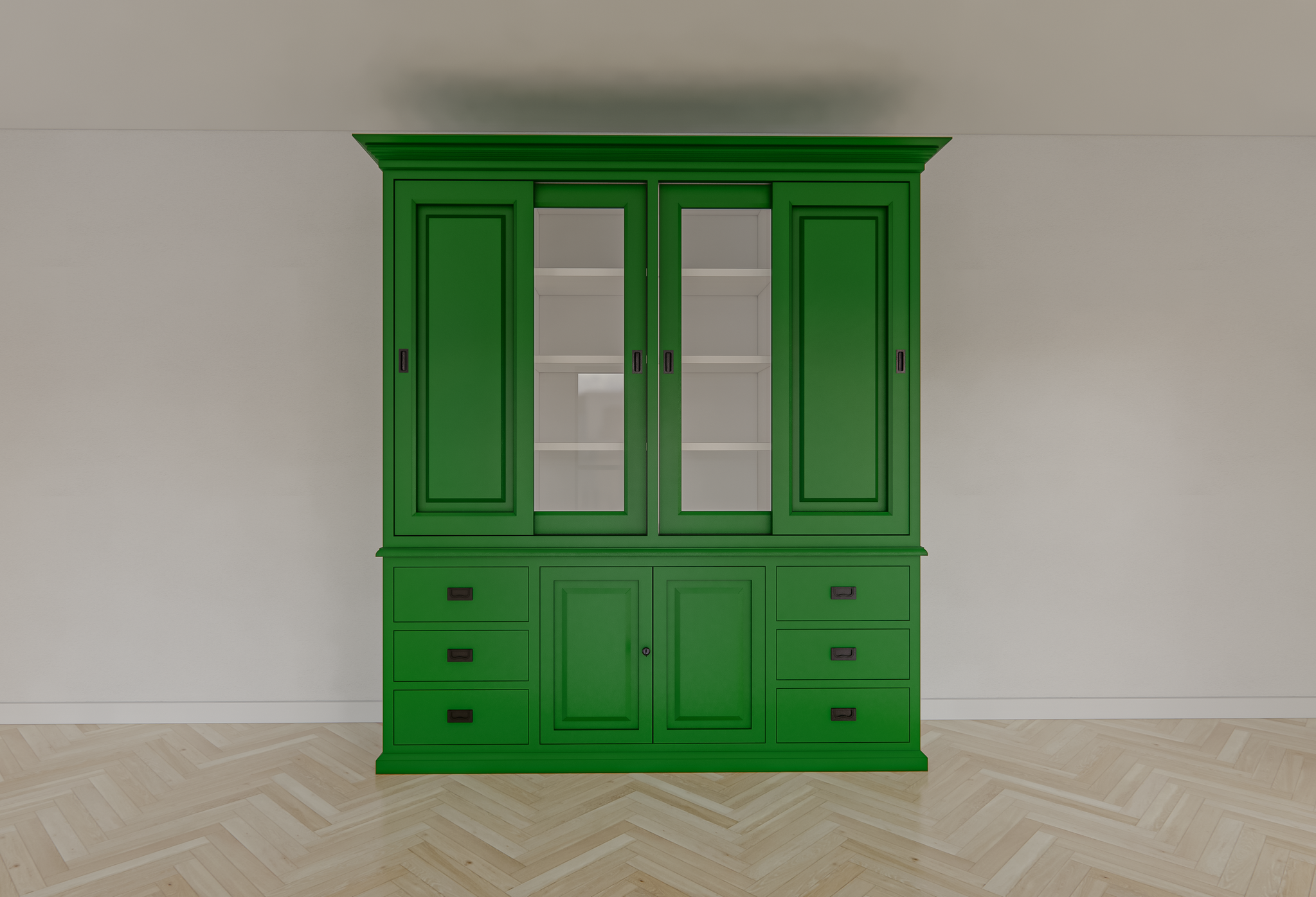 Buffetschrank Arizona - 200x50x230H cm - geschlossene und Vitrinenschiebetüren - 6 Soft-Close-Schubladen