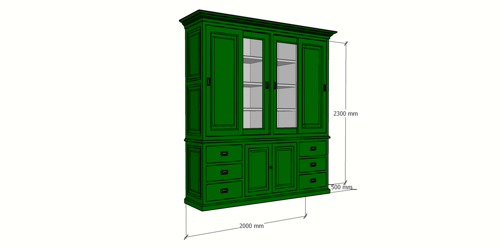 Buffetschrank Arizona - 200x50x230H cm - geschlossene und Vitrinenschiebetüren - 6 Soft-Close-Schubladen