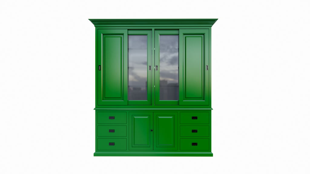 Buffetschrank Arizona - 200x50x230H cm - geschlossene und Vitrinenschiebetüren - 6 Soft-Close-Schubladen