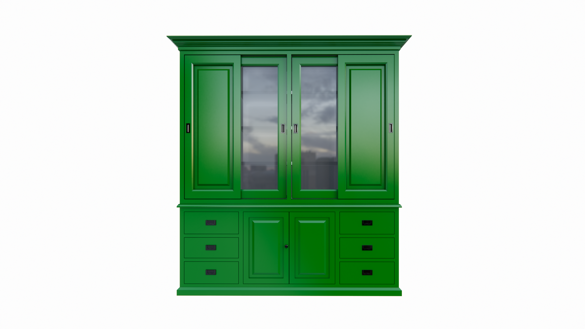 Buffetschrank Arizona - 200x50x230H cm - geschlossene und Vitrinenschiebetüren - 6 Soft-Close-Schubladen