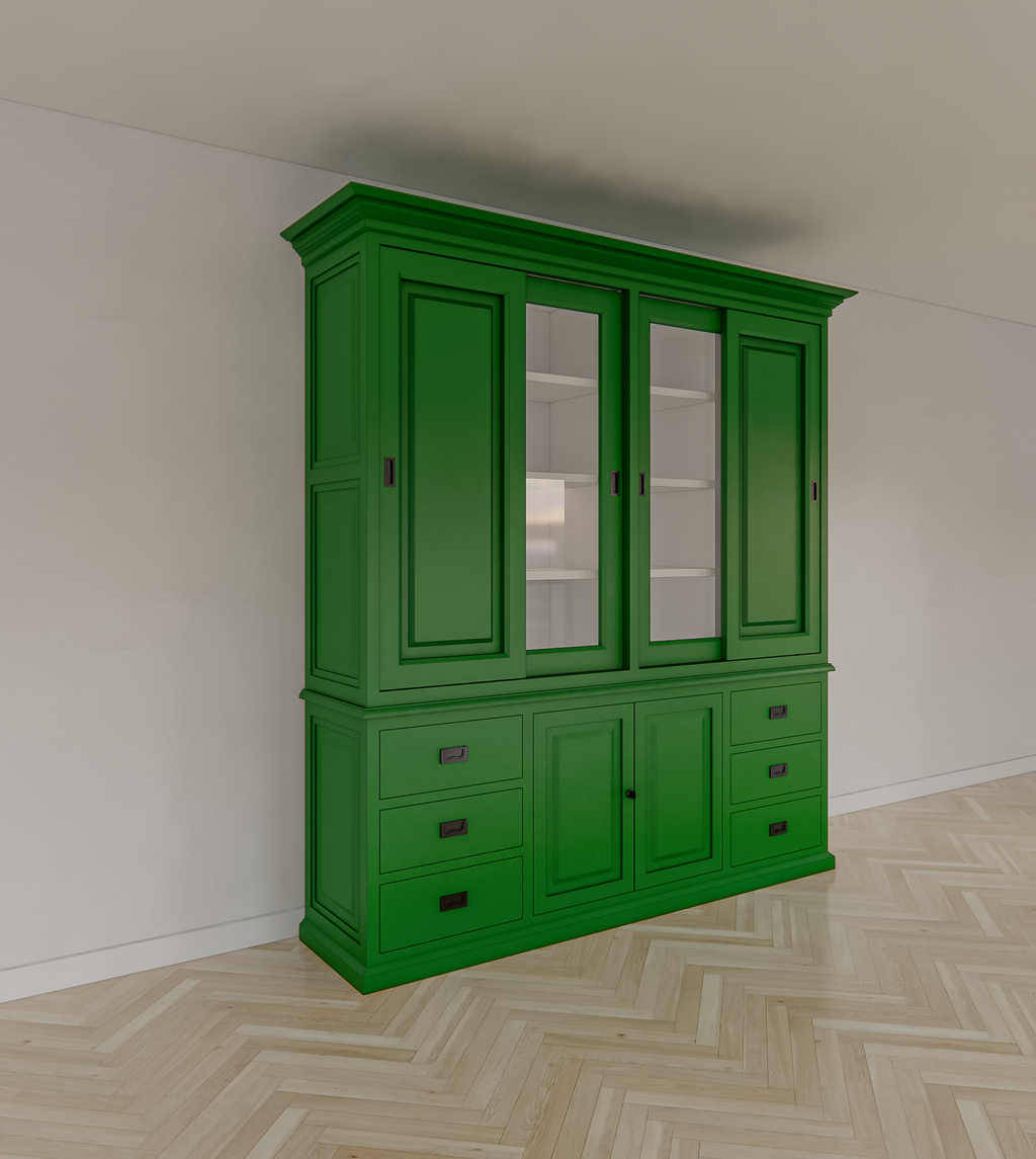 Buffetschrank Arizona - 200x50x230H cm - geschlossene und Vitrinenschiebetüren - 6 Soft-Close-Schubladen