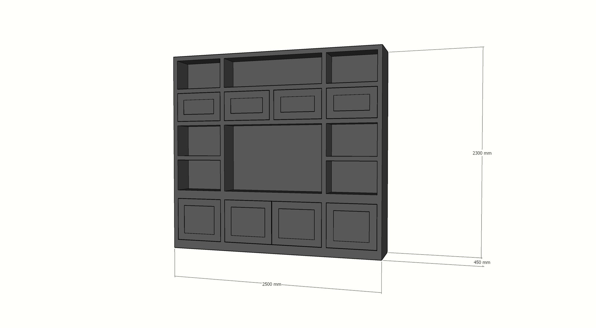 Atengo Fächerschrank - 250x45x230H cm - push-to-open Türen - offene Fächer