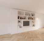 Kommode Austin - 400x40x240H cm - schlankes Design - geschlossene push-to-open Türen - offene Einlegeböden