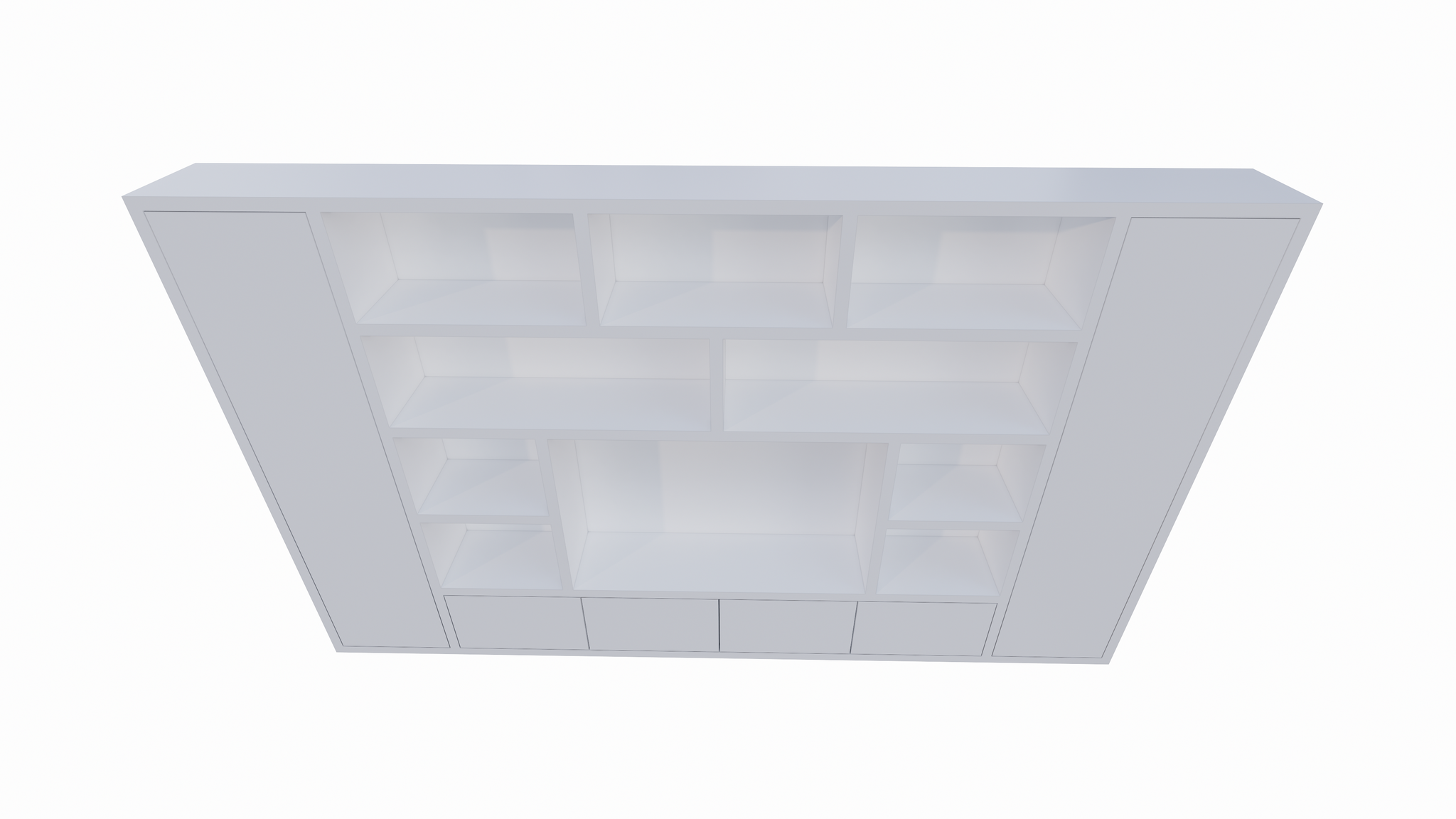 Kommode Austin - 400x40x240H cm - schlankes Design - geschlossene push-to-open Türen - offene Einlegeböden