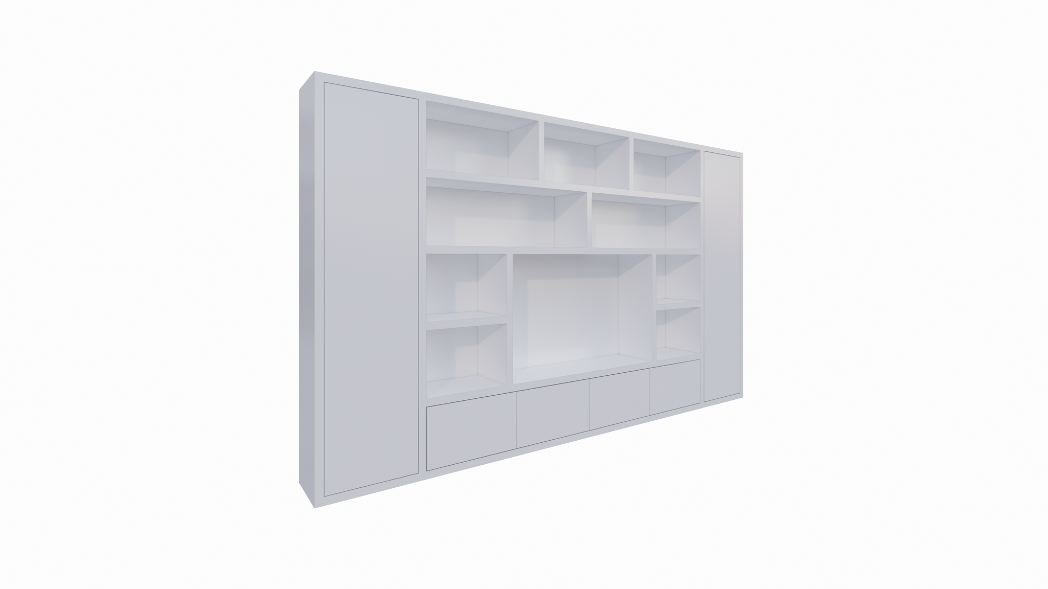 Kommode Austin - 400x40x240H cm - schlankes Design - geschlossene push-to-open Türen - offene Einlegeböden