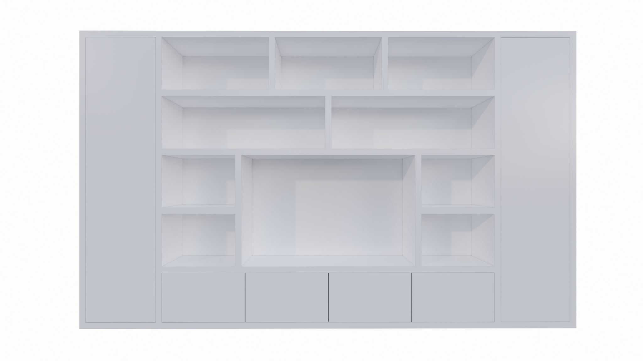 Kommode Austin - 400x40x240H cm - schlankes Design - geschlossene push-to-open Türen - offene Einlegeböden