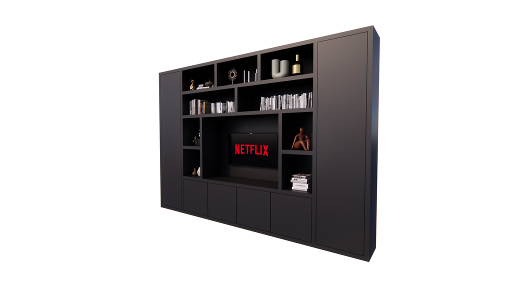 TV-Fachschrank Austin - 350x40x240H cm - offene Fächer - 6 grifflose geschlossene Türen - TV-Fach - Cinewall - schlankes Design