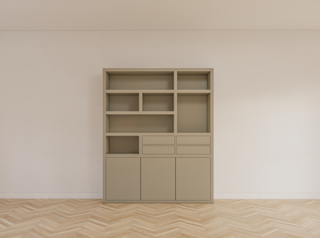 Avola Fachschrank - 180x35x220H cm - push-to-open Türen - 4 push-to-open Schubladen