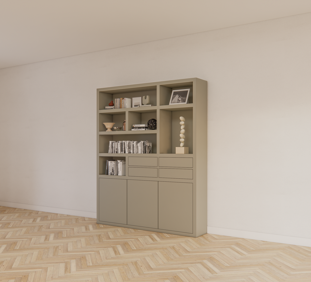 Avola Fachschrank - 180x35x220H cm - push-to-open Türen - 4 push-to-open Schubladen