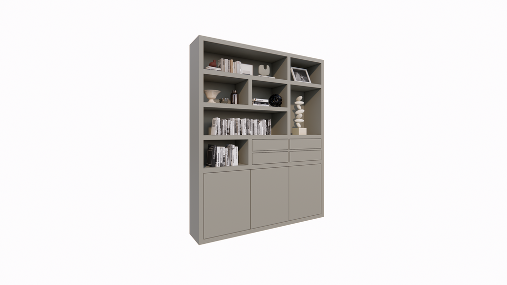 Avola Fachschrank - 180x35x220H cm - push-to-open Türen - 4 push-to-open Schubladen