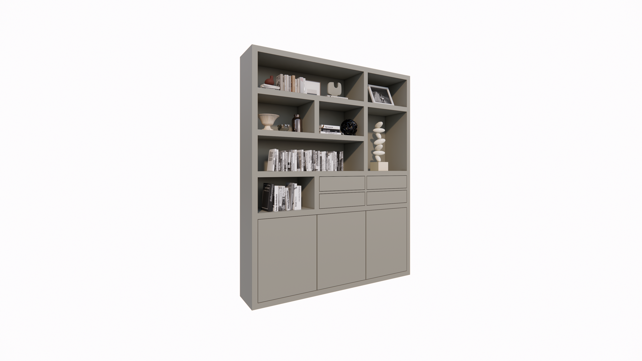 Avola Fachschrank - 180x35x220H cm - push-to-open Türen - 4 push-to-open Schubladen