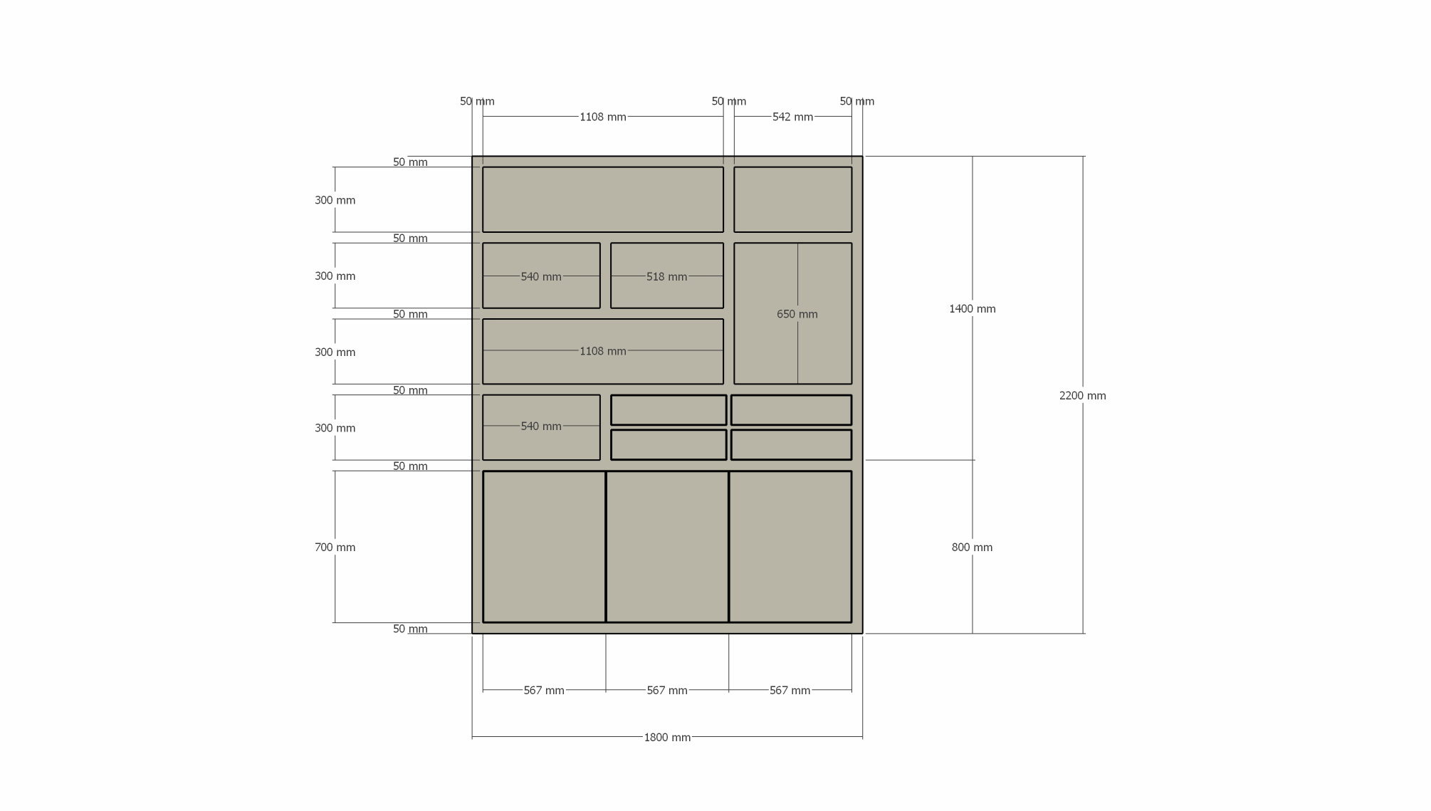 Avola Fachschrank - 180x35x220H cm - push-to-open Türen - 4 push-to-open Schubladen