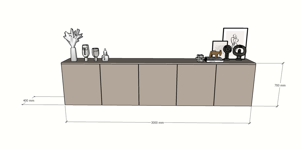 TV-Sideboard Jersey - 300x40x70H cm - schlankes Design - 5 grifflose Push-to-Open-Türen