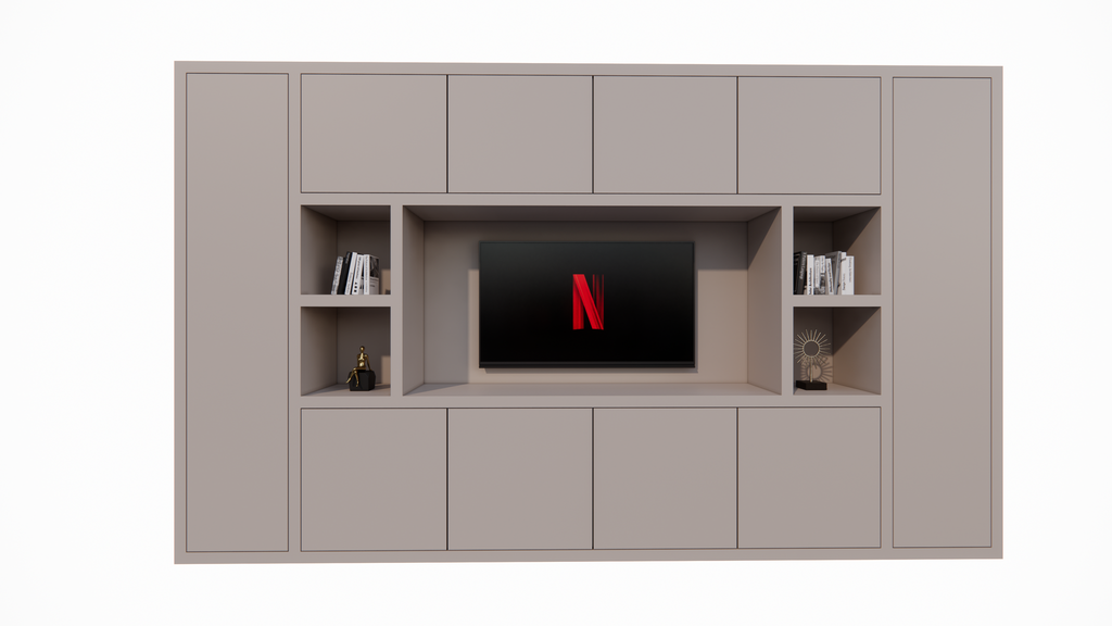 TV-Fachschrank Bali - 350x40x210H cm - 10 push-to-open Türen - 5 offene Fächer