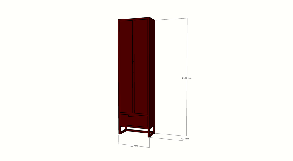 Bandon Schrank - 60x30x210H cm - auf Beinen - Soft-Close-Schublade