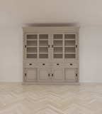 Buffetschrank Bari - 240x50x240H cm - mittlerer Rahmen aus Eiche - oberer Rahmen aus Eiche - 4 Schiebetüren in der Vitrine - 4 geschlossene Schiebetüren - 4 Schubladen mit Soft Close