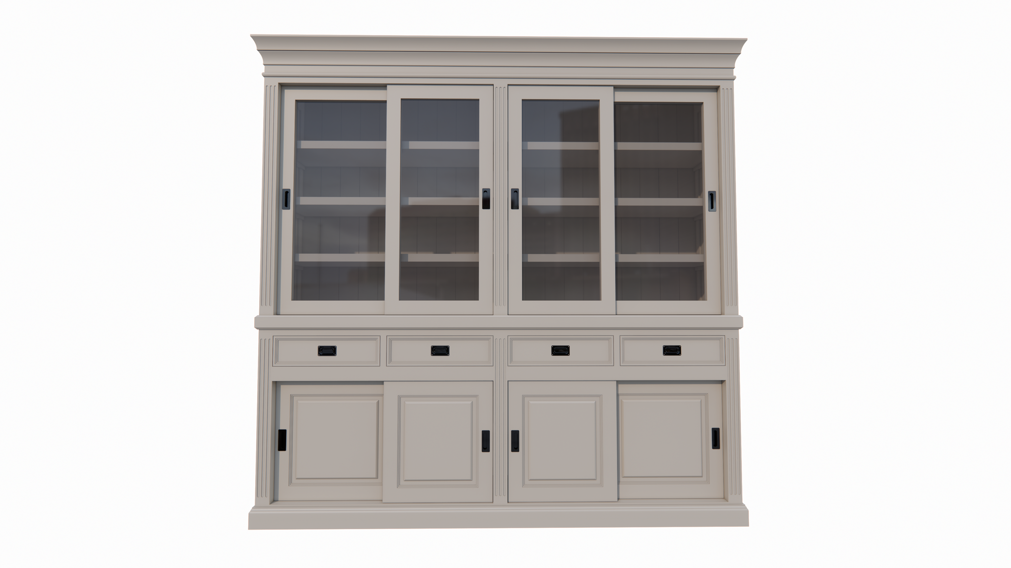 Buffetschrank Bari - 240x50x240H cm - mittlerer Rahmen aus Eiche - oberer Rahmen aus Eiche - 4 Schiebetüren in der Vitrine - 4 geschlossene Schiebetüren - 4 Schubladen mit Soft Close