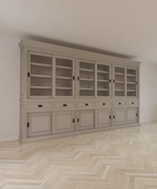 Buffetschrank Bari - 390x50x240H cm - Mittelrahmen Eiche - Oberrahmen Eiche - Rückwand Eiche - mit Schiebetüren und Soft-Close-Schubladen