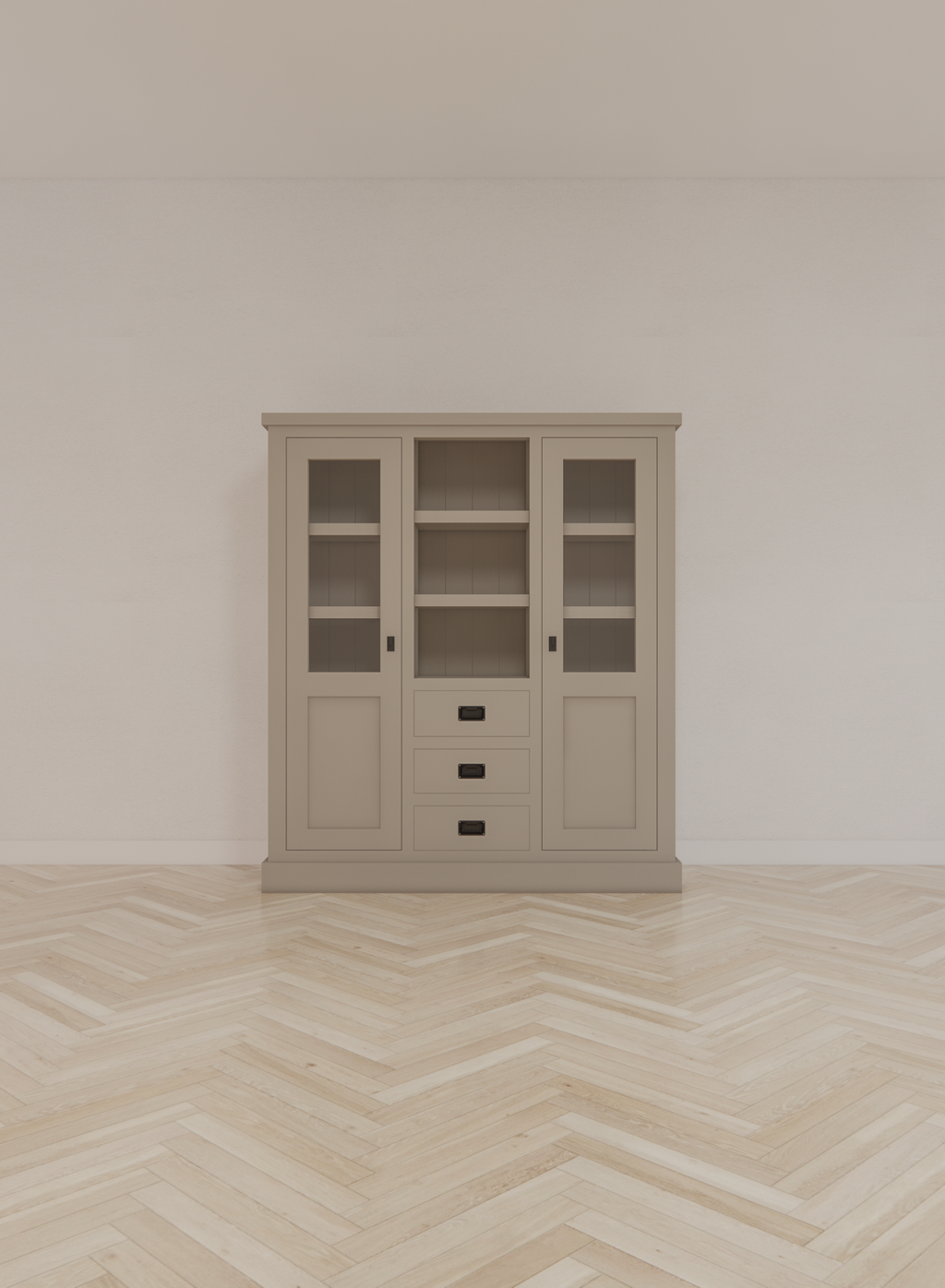 Buffetschrank Barletta - 140x48x160H cm - Dienstmädchenschrank - 2 Schranktüren - offener Mittelraum - 3 Soft-Close-Schubladen