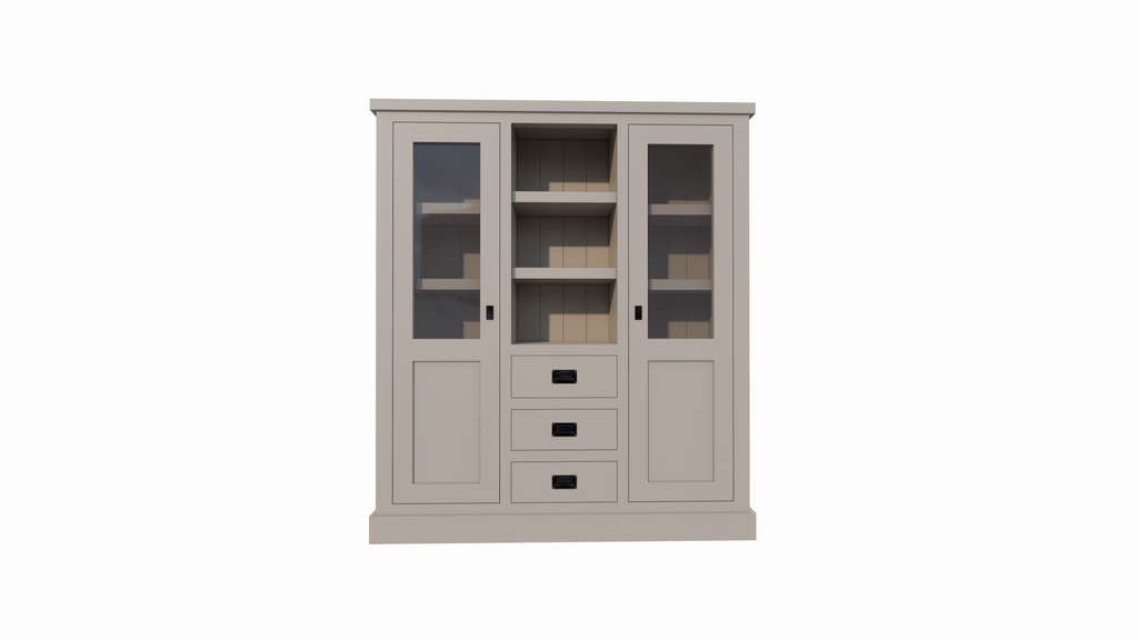 Buffetschrank Barletta - 140x48x160H cm - Dienstmädchenschrank - 2 Schranktüren - offener Mittelraum - 3 Soft-Close-Schubladen