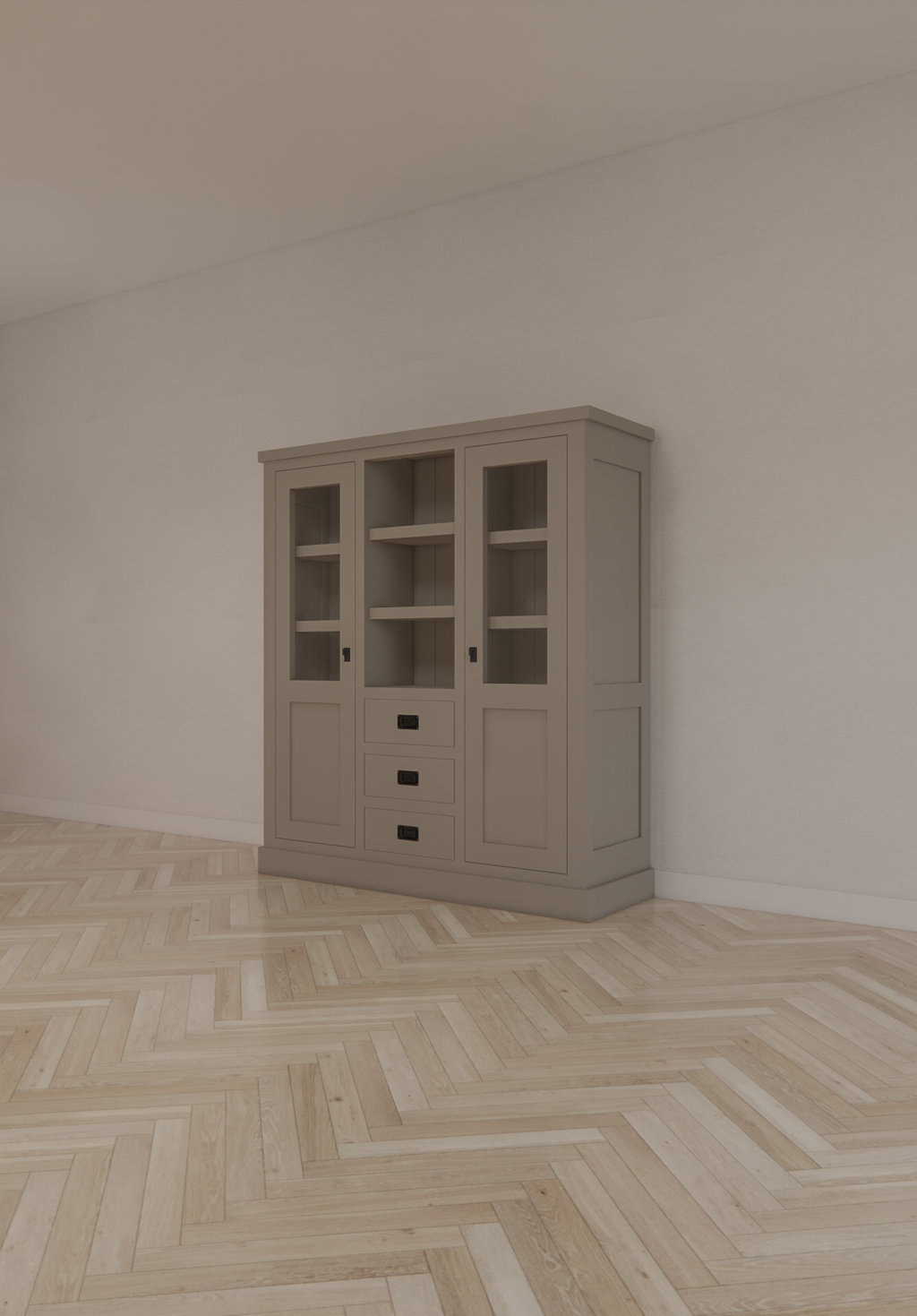 Buffetschrank Barletta - 140x48x160H cm - Dienstmädchenschrank - 2 Schranktüren - offener Mittelraum - 3 Soft-Close-Schubladen