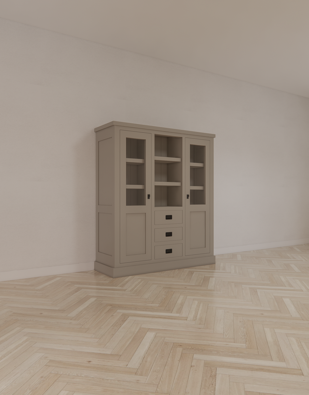 Buffetschrank Barletta - 140x48x160H cm - Dienstmädchenschrank - 2 Schranktüren - offener Mittelraum - 3 Soft-Close-Schubladen