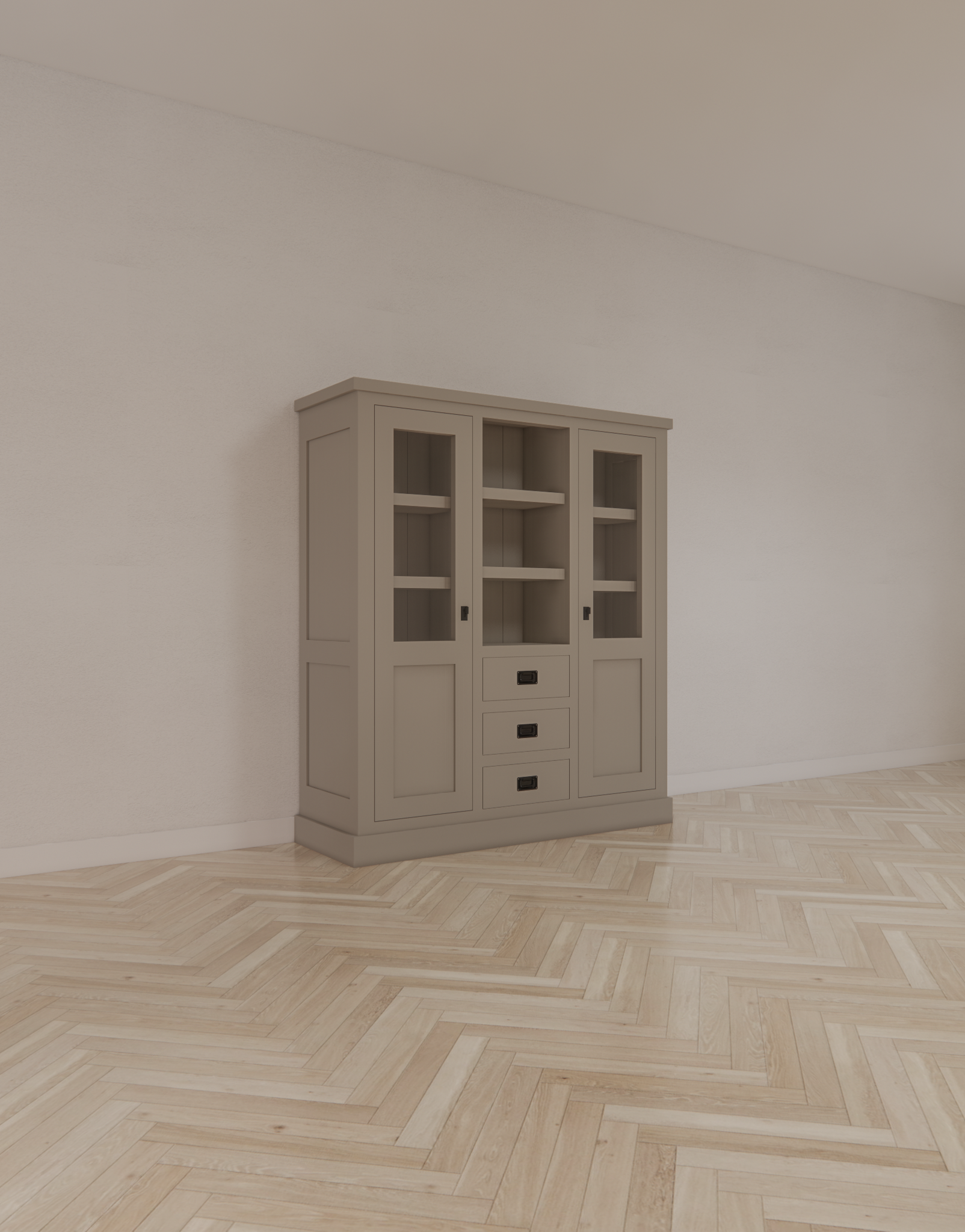 Buffetschrank Barletta - 140x48x160H cm - Dienstmädchenschrank - 2 Schranktüren - offener Mittelraum - 3 Soft-Close-Schubladen