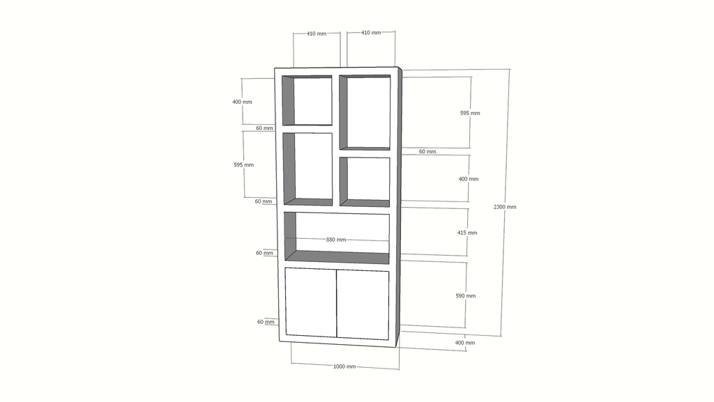 Fächerschrank Basel - 100x40x230H cm - 6cm Fachbodenstärke - 2 offene Türen - 5 offene Fächer