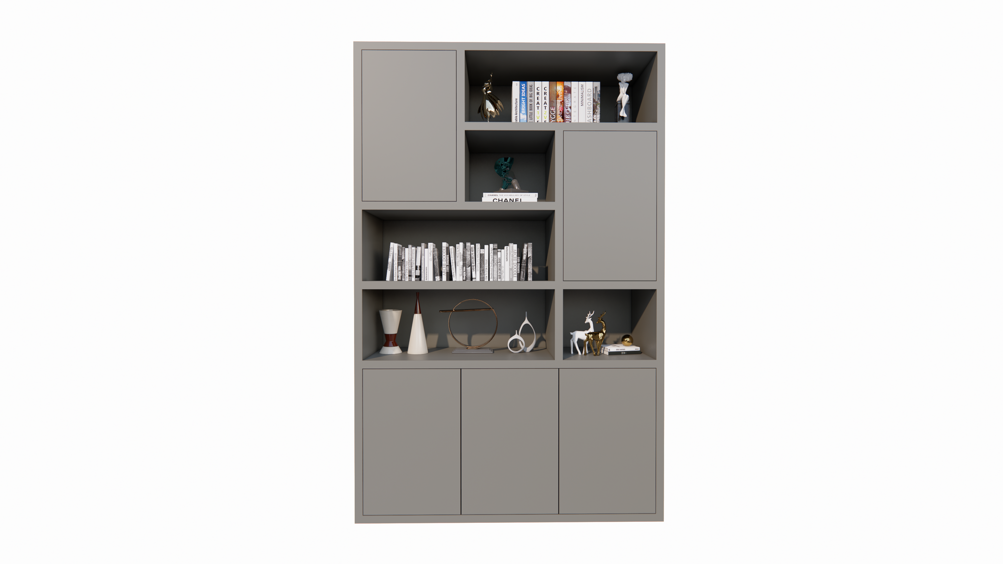Bendigo Fächerschrank - 152x45x235H cm - 5 push-to-open Türen - 5 offene Fächer - 4cm Fachbodenstärke