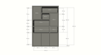 Bendigo Fächerschrank - 152x45x235H cm - 5 push-to-open Türen - 5 offene Fächer - 4cm Fachbodenstärke