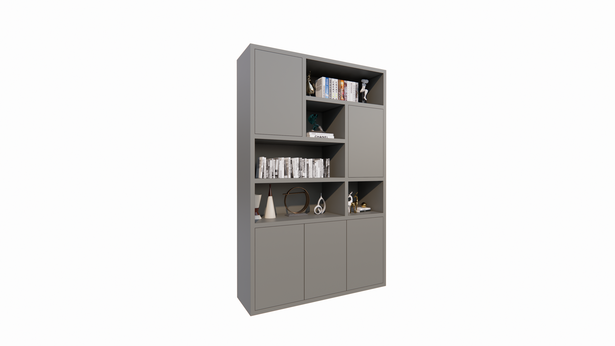 Bendigo Fächerschrank - 152x45x235H cm - 5 push-to-open Türen - 5 offene Fächer - 4cm Fachbodenstärke