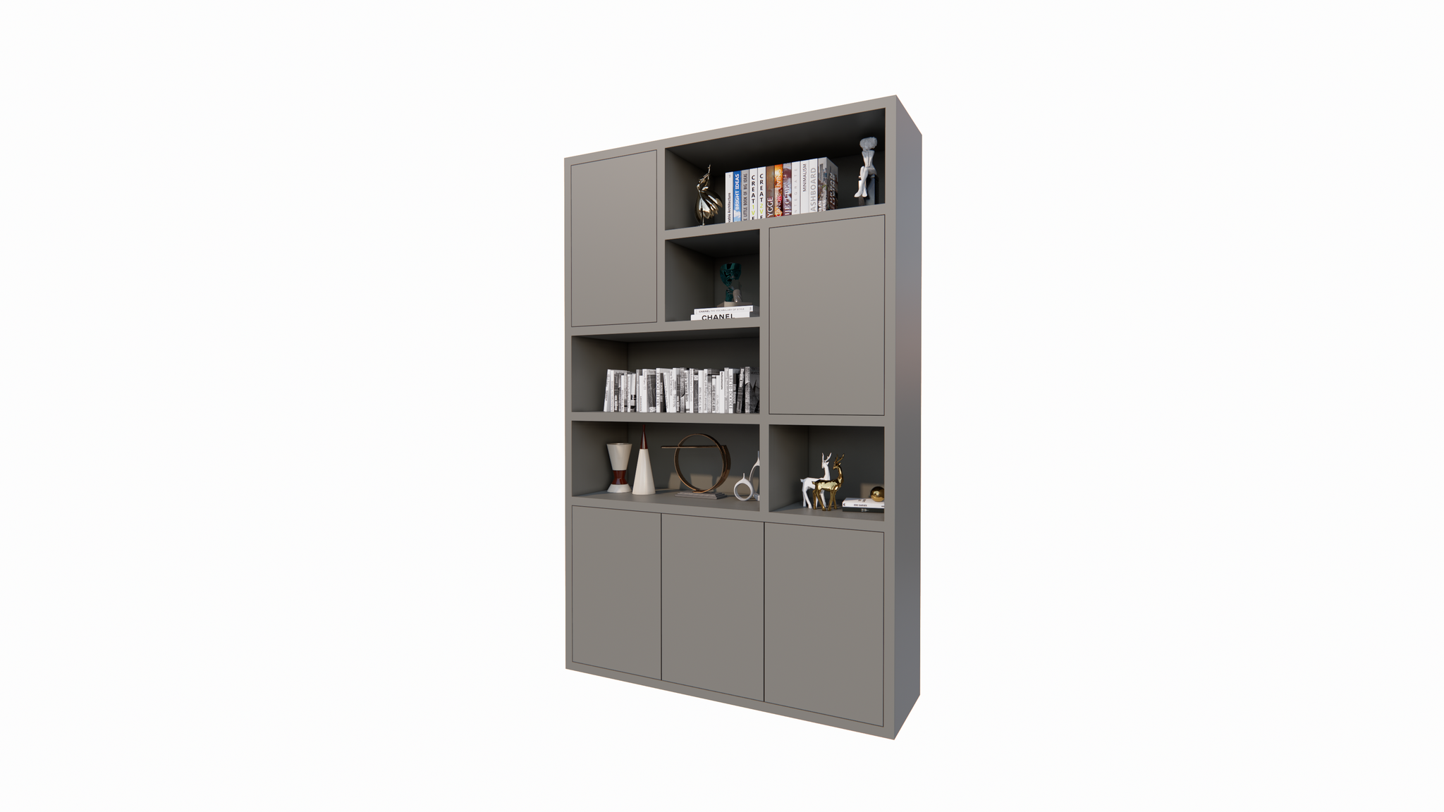 Bendigo Fächerschrank - 152x45x235H cm - 5 push-to-open Türen - 5 offene Fächer - 4cm Fachbodenstärke