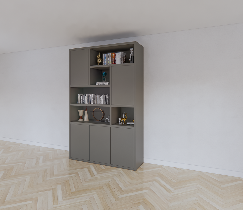 Bendigo Fächerschrank - 152x45x235H cm - 5 push-to-open Türen - 5 offene Fächer - 4cm Fachbodenstärke