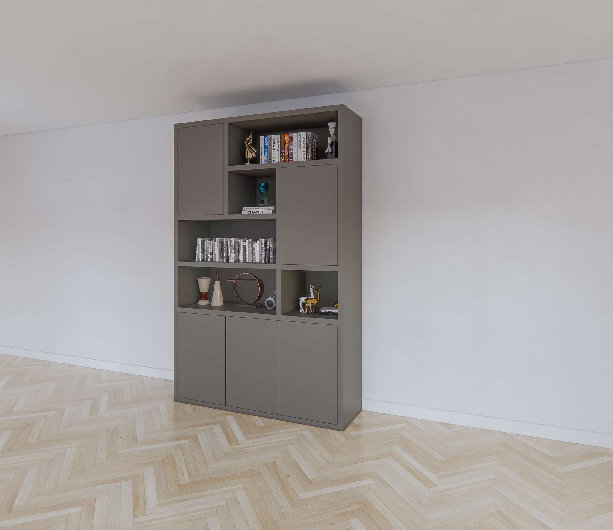 Bendigo Fächerschrank - 152x45x235H cm - 5 push-to-open Türen - 5 offene Fächer - 4cm Fachbodenstärke