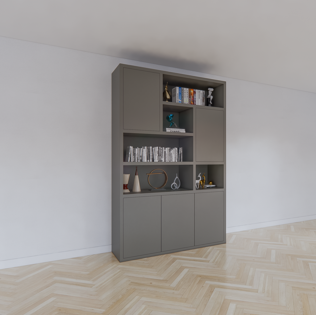 Bendigo Fächerschrank - 152x45x235H cm - 5 push-to-open Türen - 5 offene Fächer - 4cm Fachbodenstärke
