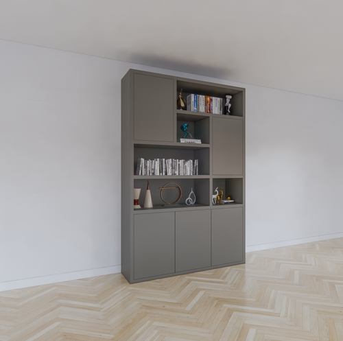 Bendigo Fächerschrank - 152x45x235H cm - 5 push-to-open Türen - 5 offene Fächer - 4cm Fachbodenstärke