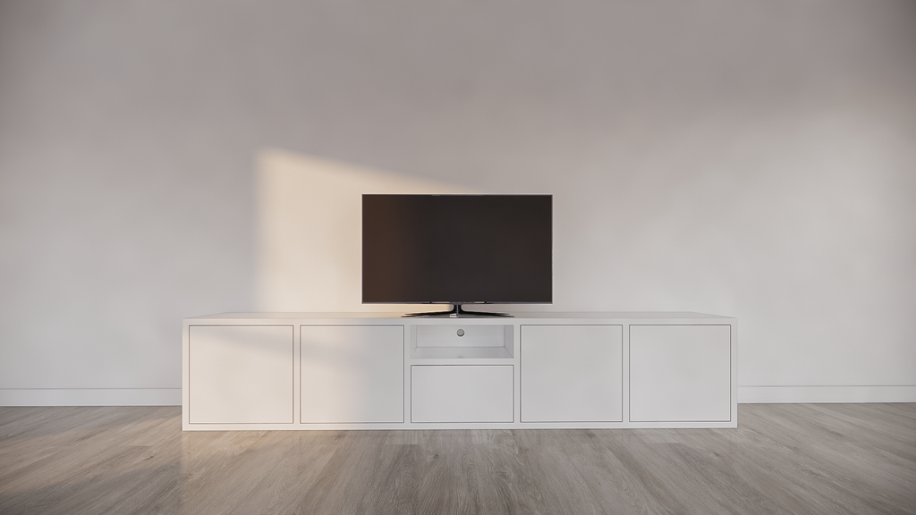 Benniras TV-Sideboard - 250x40x50H cm - 5 push-to-open Türen - offenes Mittelfach - schlankes Design