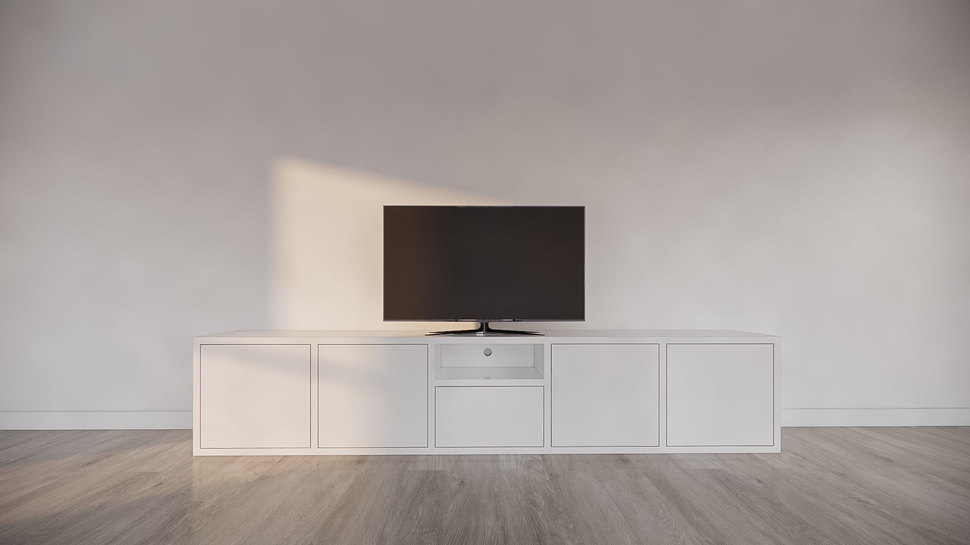 Benniras TV-Sideboard - 250x40x50H cm - 5 push-to-open Türen - offenes Mittelfach - schlankes Design