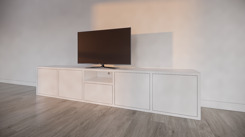 Benniras TV-Sideboard - 250x40x50H cm - 5 push-to-open Türen - offenes Mittelfach - schlankes Design