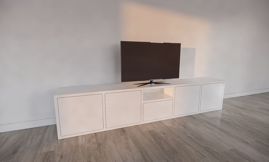 Benniras TV-Sideboard - 250x40x50H cm - 5 push-to-open Türen - offenes Mittelfach - schlankes Design