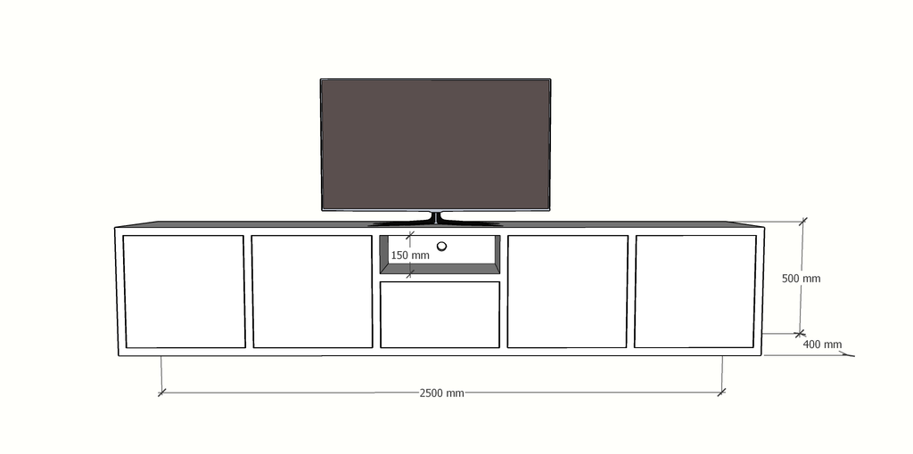 Benniras TV-Sideboard - 250x40x50H cm - 5 push-to-open Türen - offenes Mittelfach - schlankes Design