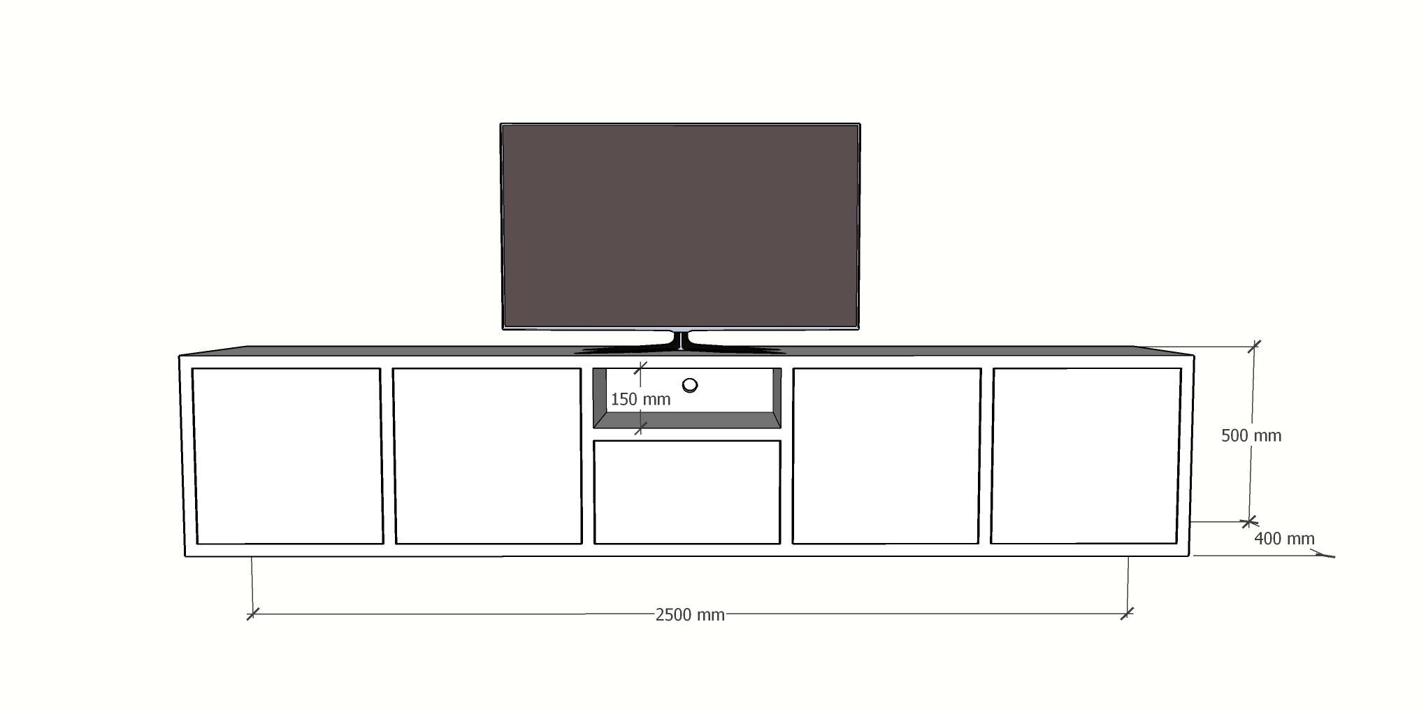 Benniras TV-Sideboard - 250x40x50H cm - 5 push-to-open Türen - offenes Mittelfach - schlankes Design