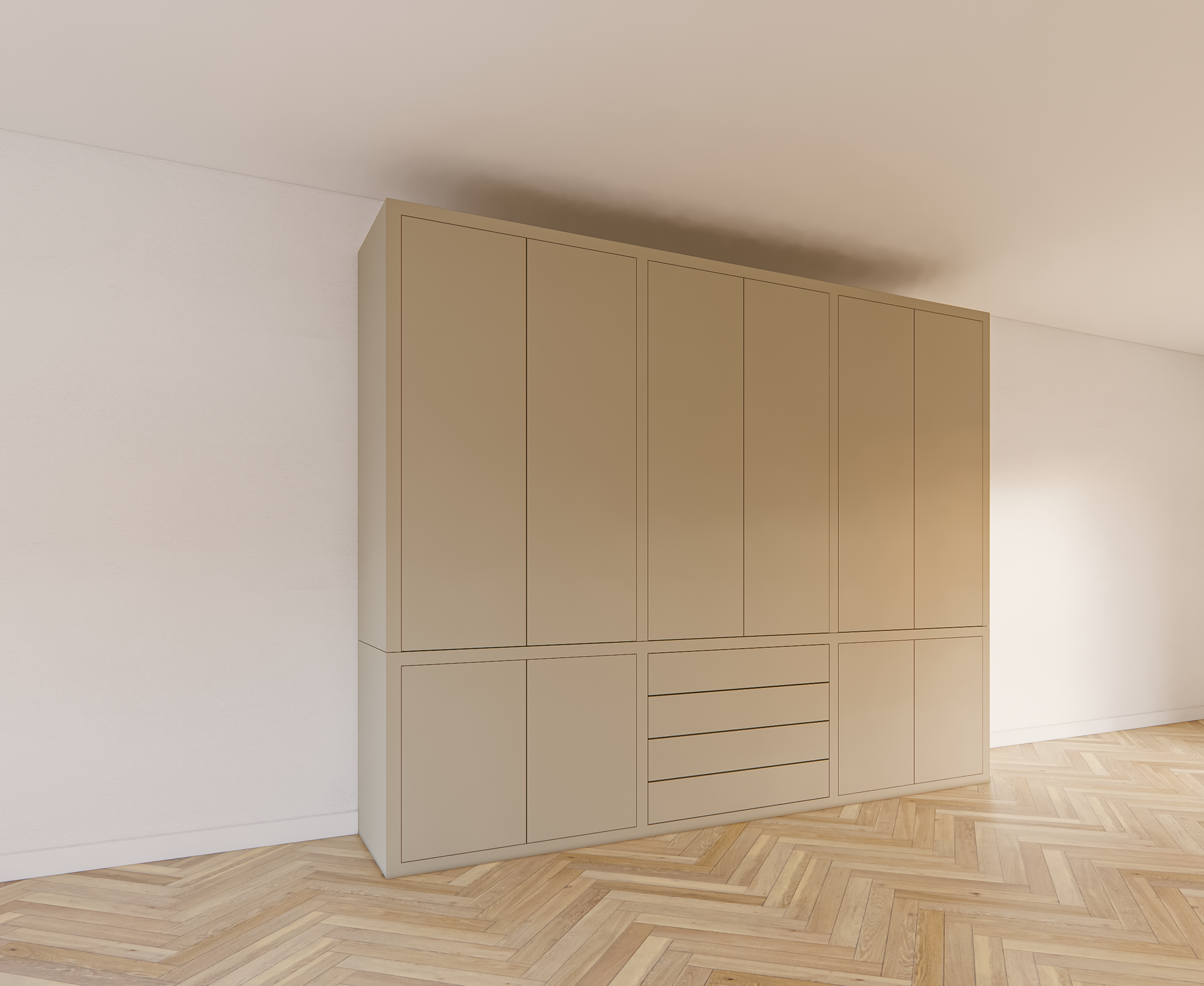 Bermuda für Kleidung - 300x60x240H cm - 4 Schubladen mit Push-to-Open-Funktion - Türen mit Push-to-Open-Funktion - glatte Oberfläche