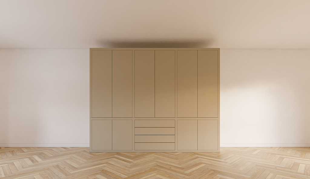 Bermuda für Kleidung - 300x60x240H cm - 4 Schubladen mit Push-to-Open-Funktion - Türen mit Push-to-Open-Funktion - glatte Oberfläche