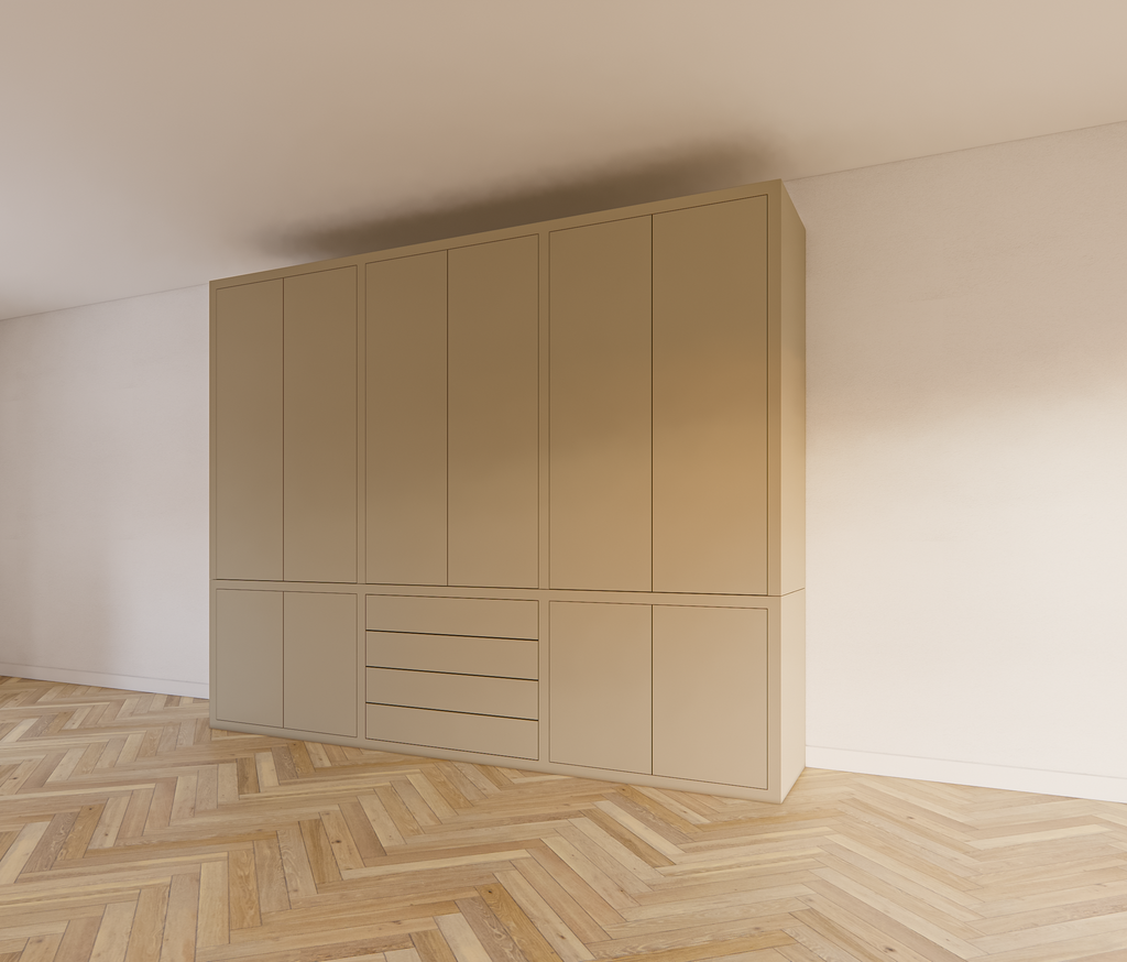 Bermuda für Kleidung - 300x60x240H cm - 4 Schubladen mit Push-to-Open-Funktion - Türen mit Push-to-Open-Funktion - glatte Oberfläche