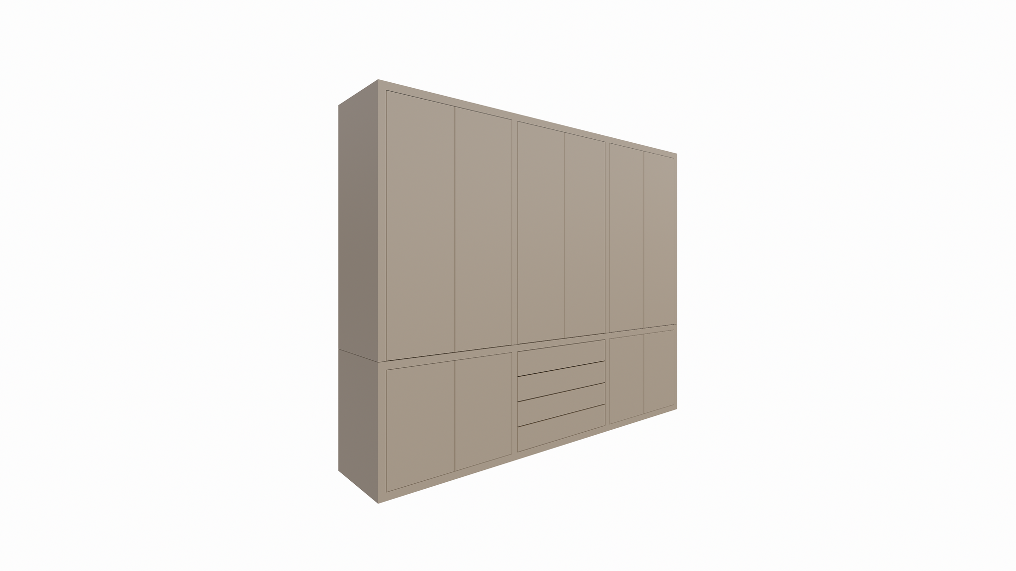 Bermuda für Kleidung - 300x60x240H cm - 4 Schubladen mit Push-to-Open-Funktion - Türen mit Push-to-Open-Funktion - glatte Oberfläche